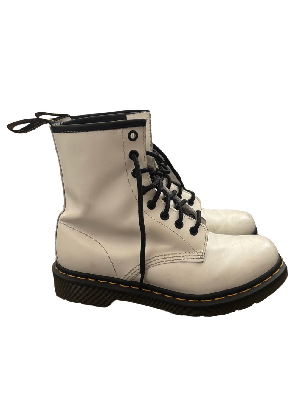 White Doc Martins Lace-Up Combat Boots with Contrasting Trim